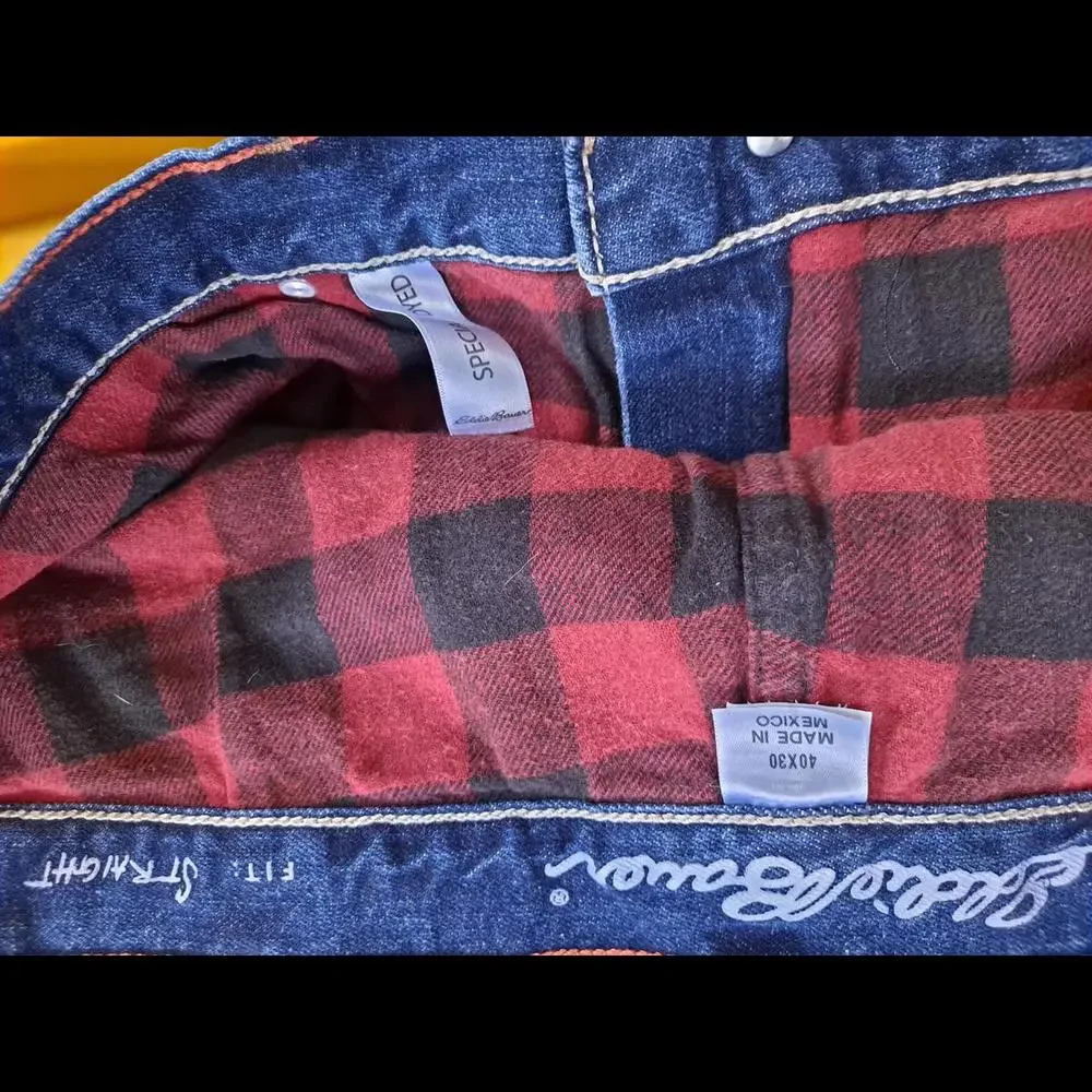 Eddie Bauer Flannel‎ Lined Blue Jeans Size 40x30